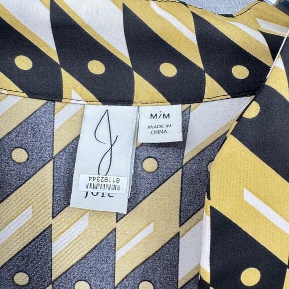 Joie Black & Yellow Geometric Diamond Print Long Sleeve Split V-neck Blouse - Picture 9 of 11